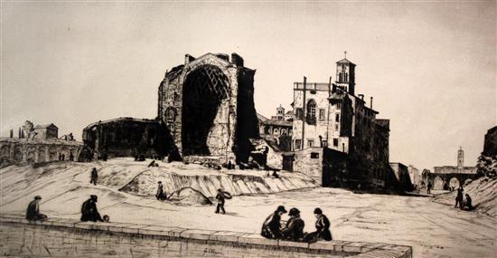 Job Nixon (1891-1938), 4 engravings, The Rialto, Venice, Florence, Cervara de Roma and The Temples of Venus and Roma, Rome